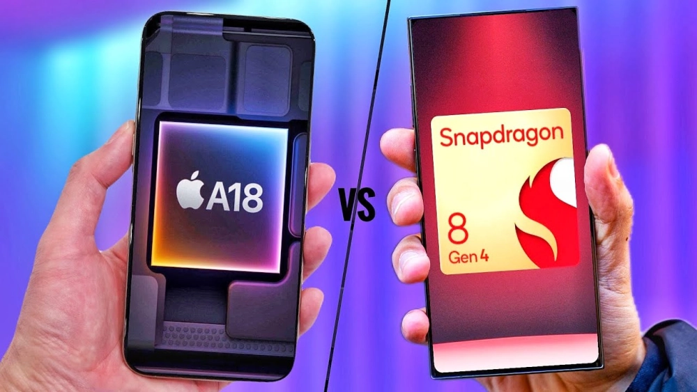 Chip A18 Pro, Snapdragon 8 Gen 4, và HyperOS trên màn hình điện thoại.